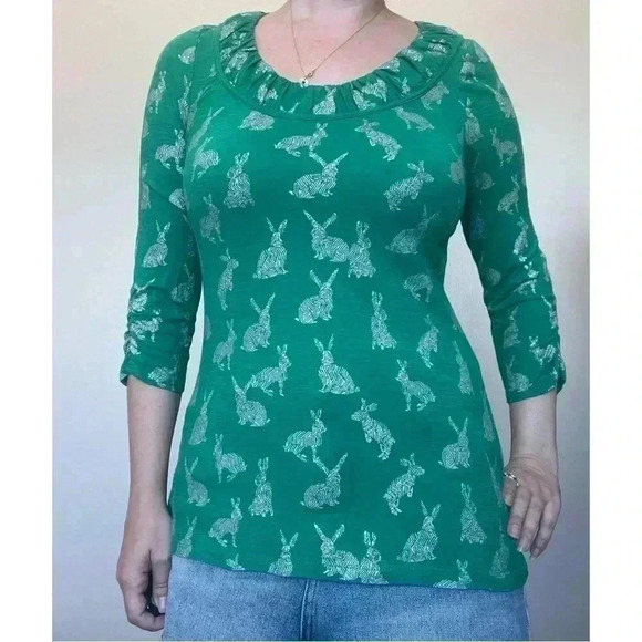 ANTHROPOLOGIE Postmark Green Bunny Rabbit Blouse - Picture 2 of 5